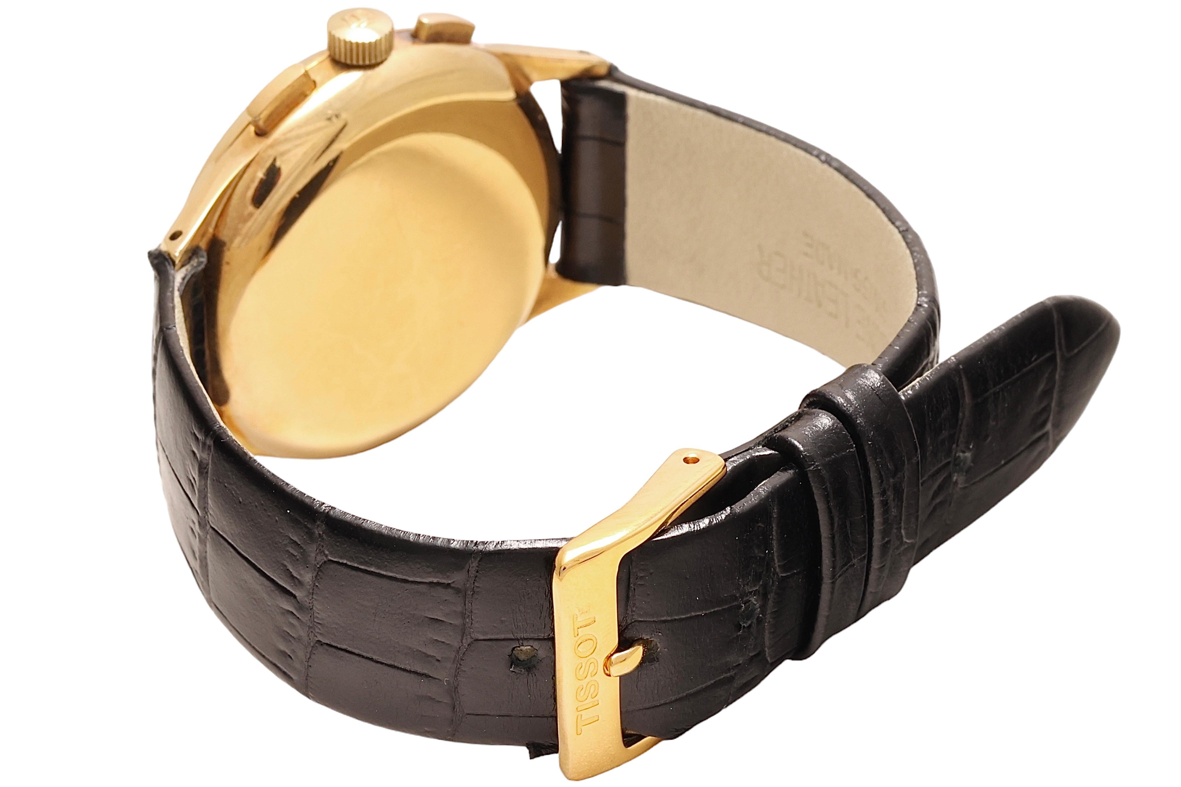 Montre chronographe Tissot vintage à remontage manuel en or 18 carats, Cal. Lémania 27.41 H Unisexe en vente