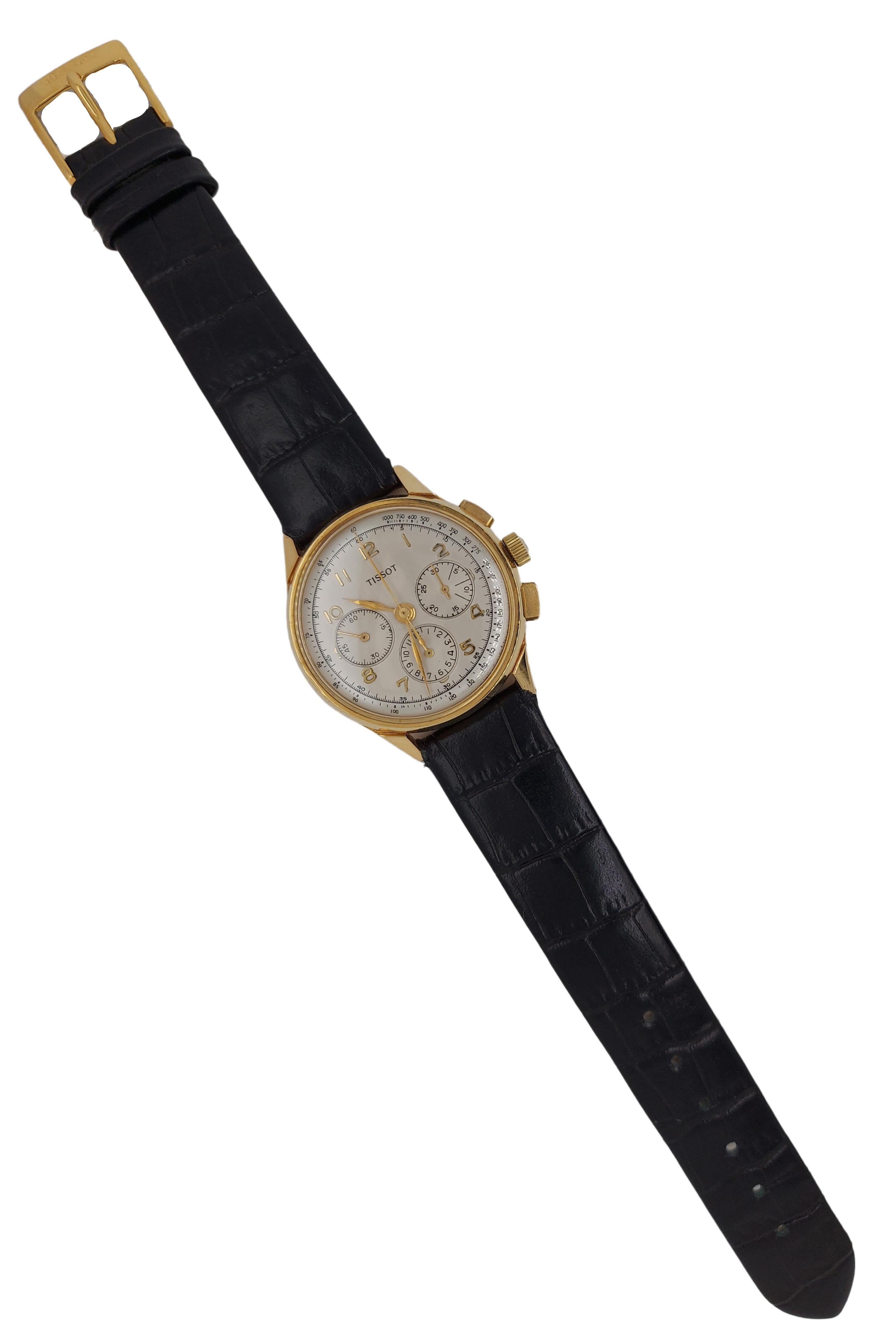 Vintage 18kt Gold Tissot Manual Winding Chronograph Watch, Cal. Lemania