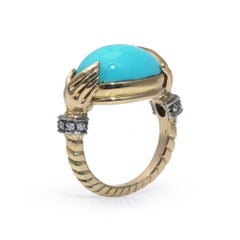Vintage 18KT Gold Turquoise and Diamond Hand Ring