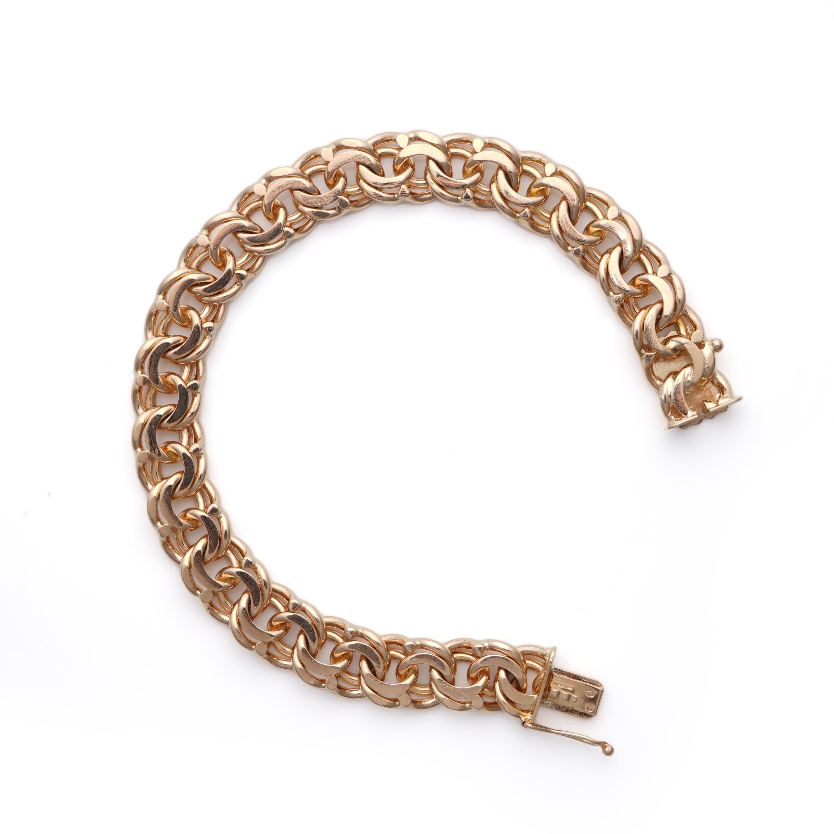 Vintage 18kt Rose Gold Bismark Link European Bracelet In Good Condition For Sale In Braintree, GB