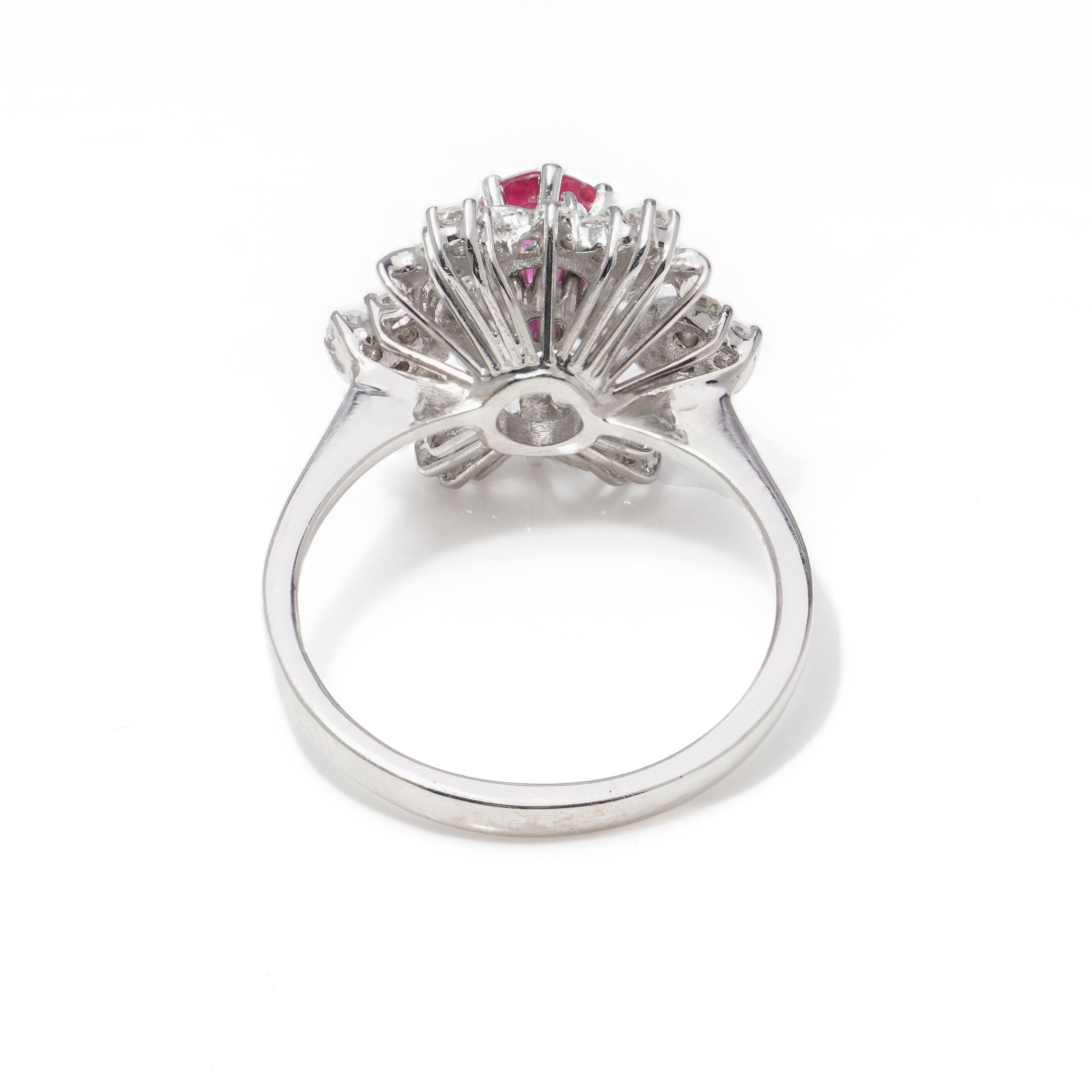 Oval Cut Vintage 18kt. White Gold 1.00 Ct. Ruby Cluster Ring For Sale
