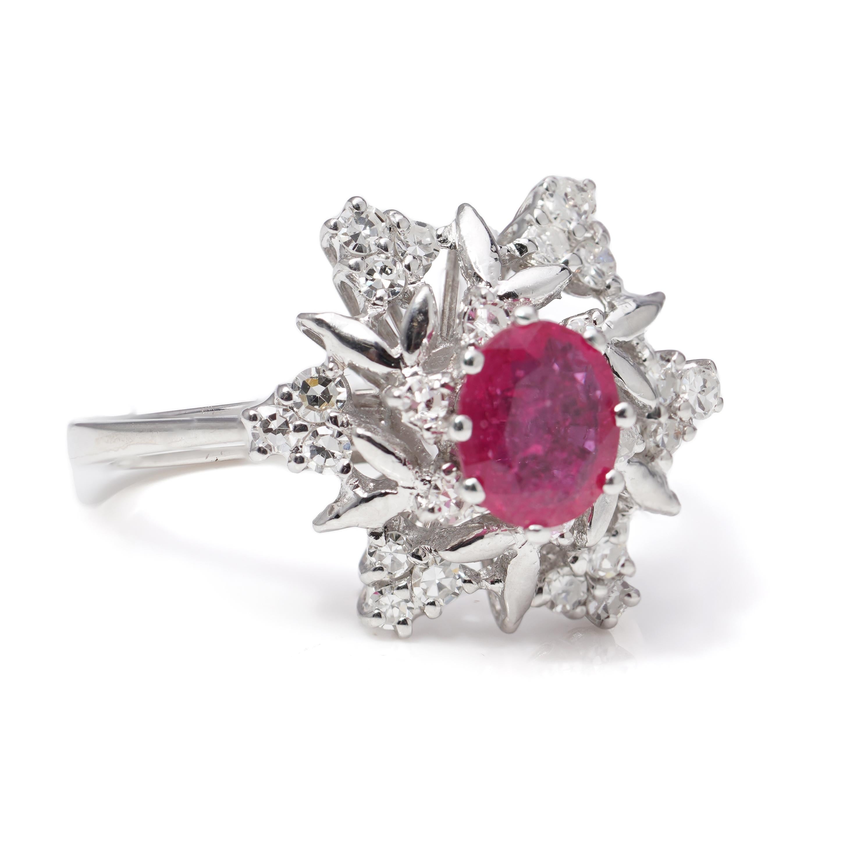 Women's Vintage 18kt. White Gold 1.00 Ct. Ruby Cluster Ring For Sale