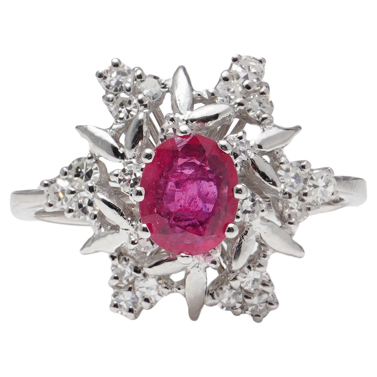 Vintage 18kt. Or blanc 1,00 ct Bague grappe de rubis