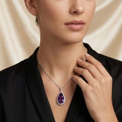 Vintage 18KT White Gold Amethyst and Diamond Pendant Necklace