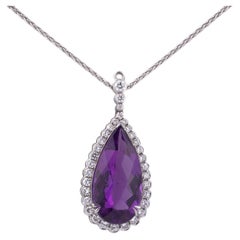 Vintage 18KT White Gold Amethyst and Diamond Pendant Necklace