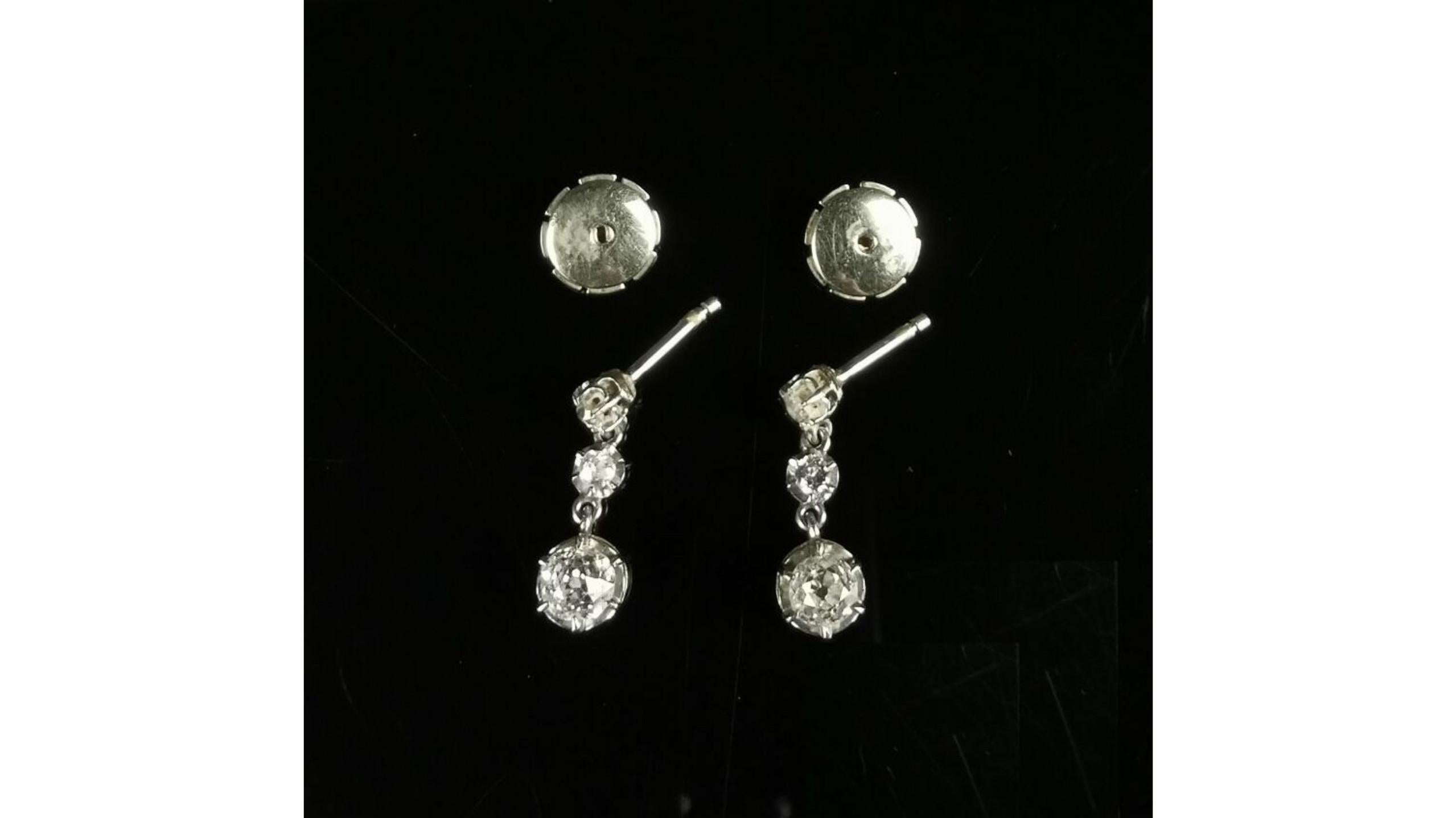 Old European Cut Vintage 18kt White Gold And Diamond Earrings