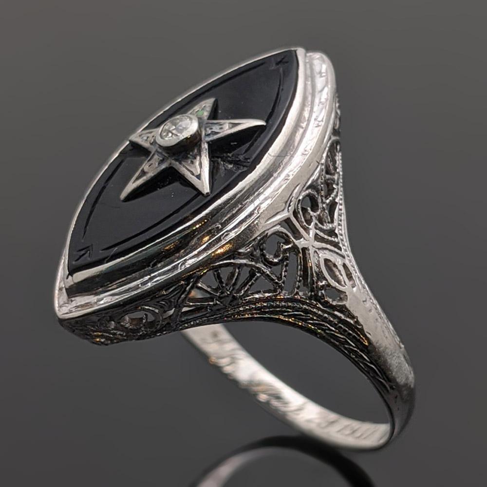 black onyx engagement ring white gold