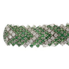 Vintage 18KT White Gold Chevron Mesh Bracelet with Tsavorites and Diamonds
