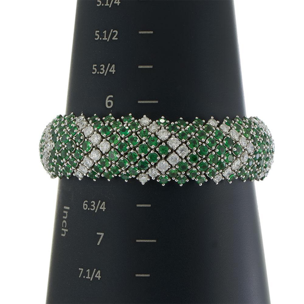 Women's or Men's Vintage 18KT White Gold Chevron Mesh Bracelet with Tsavorites and Diamonds For Sale