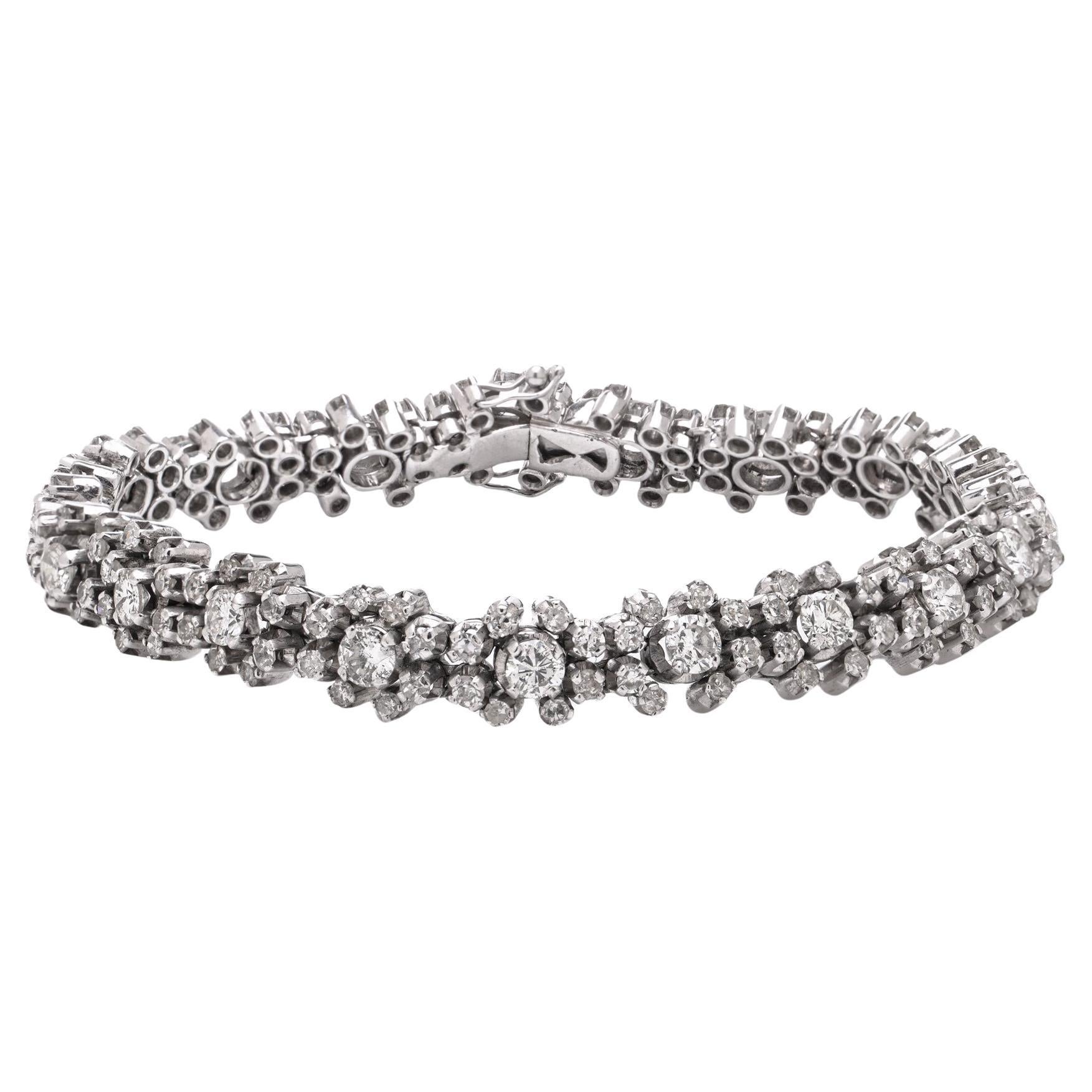 Bracciale vintage con diamanti in oro bianco 18 carati, anni 
70 circa