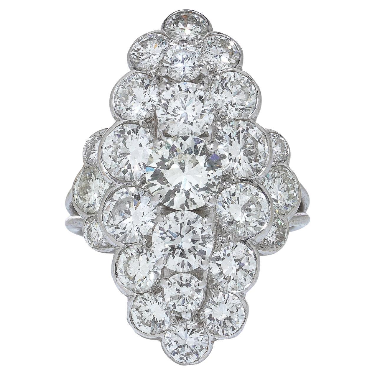 Vintage 18KT White Gold Diamond Cluster Ring 7 carats total