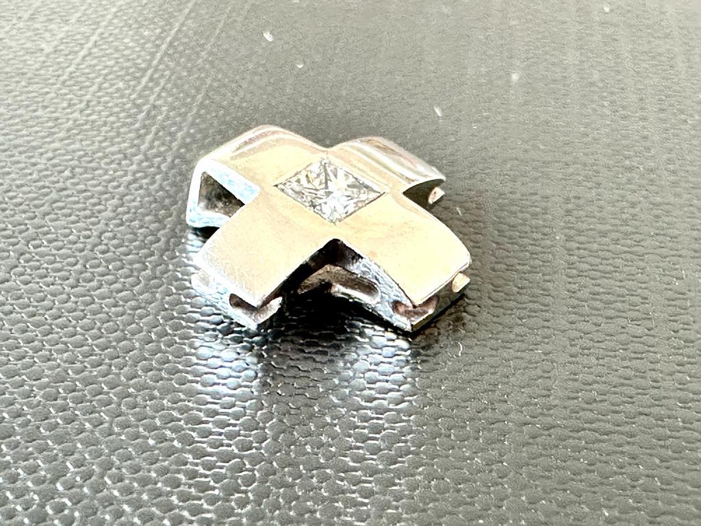 Artist Vintage 18 Karat White Gold Diamond Cross Greek Style