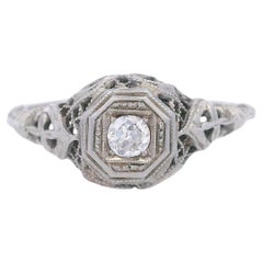 Anello di fidanzamento vintage in oro bianco 18 carati con diamante
