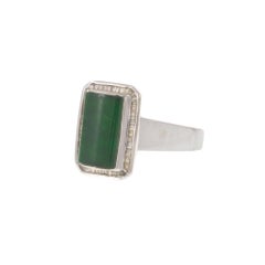 Vintage 18KT White Gold Jade & Baguette Diamond Ring