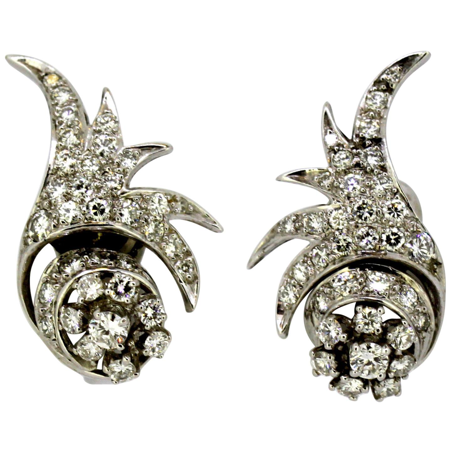 1950s French Diamond Clip Earrings at 1stdibs