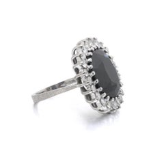 Vintage 18KT White Gold Natural Blue Sapphire & Diamond Cluster Ring