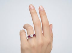 Vintage 18kt white Gold Ring with 1.09 Cts Diamond & Burma Rubies