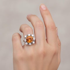 Anello vintage in oro bianco 18kt con citrino di Madeira e diamanti