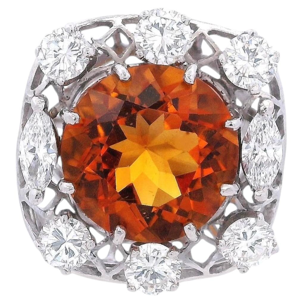 Vintage 18kt white Gold Ring with Madeira Citrine & Diamonds