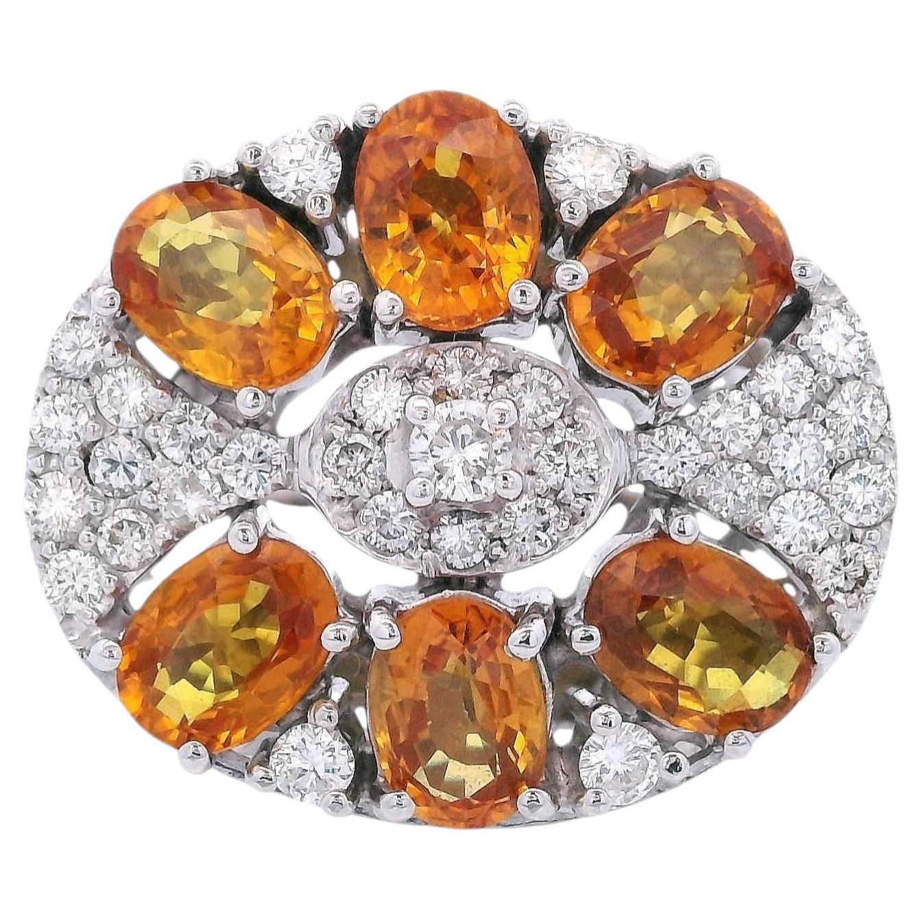 Vintage 18kt white Gold Ring with yellow Sapphires & Diamonds For Sale