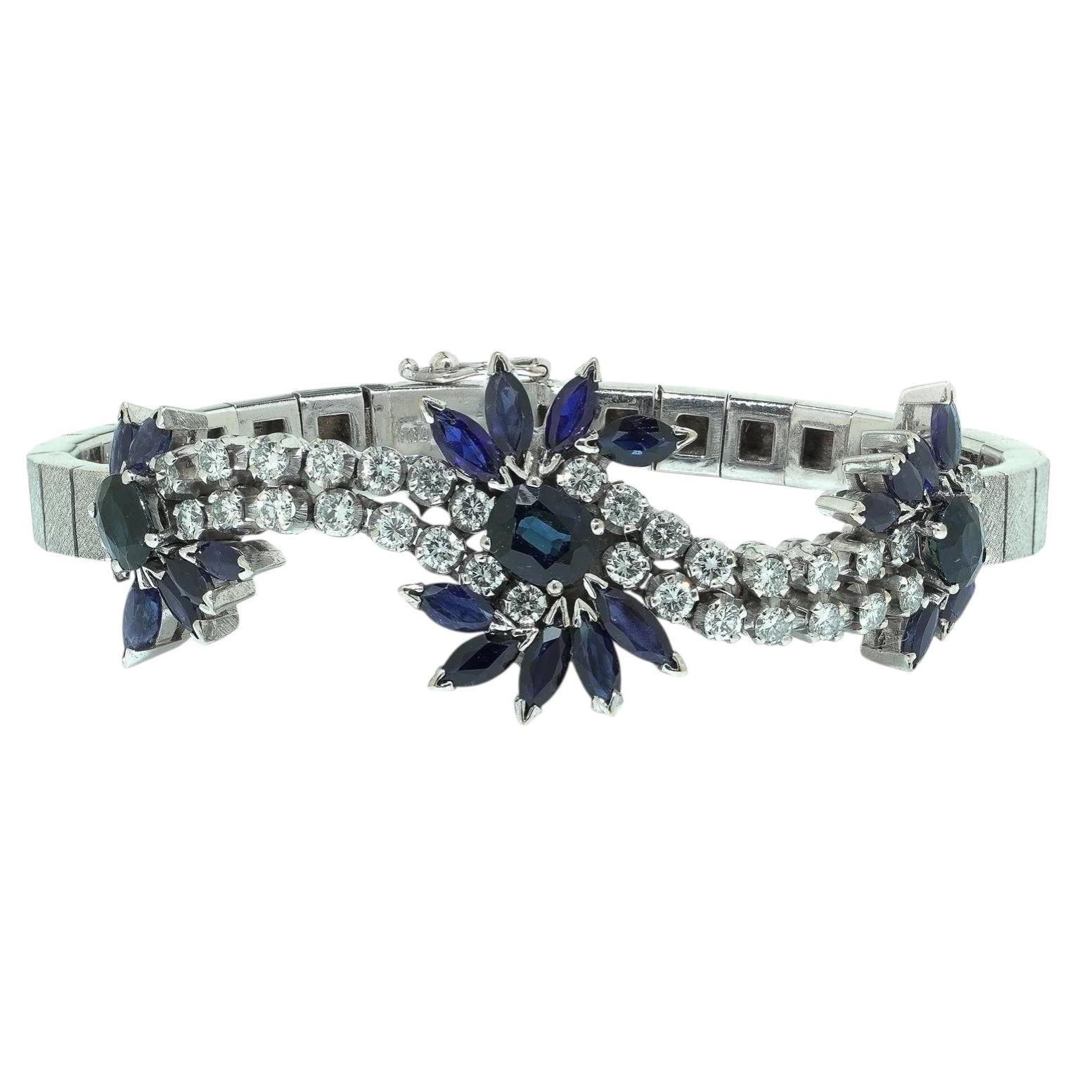 Vintage 18KT Weißgold Saphir und Diamant-Armband im Angebot