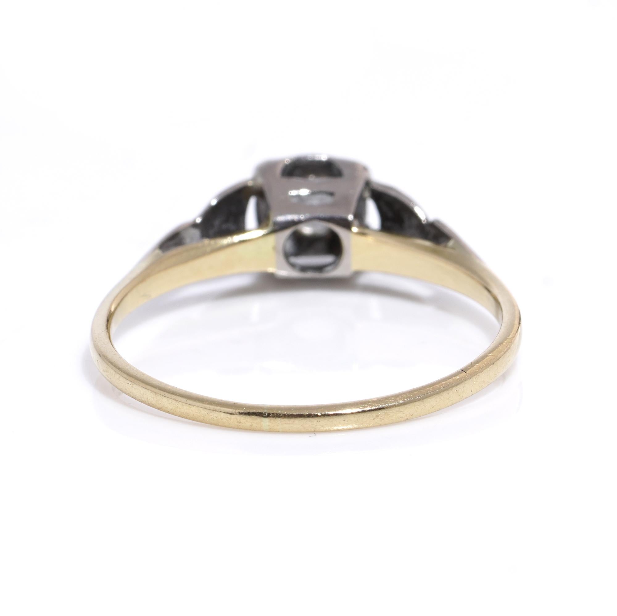 Vintage 18kt yellow and white gold diamond solitaire ring For Sale 2