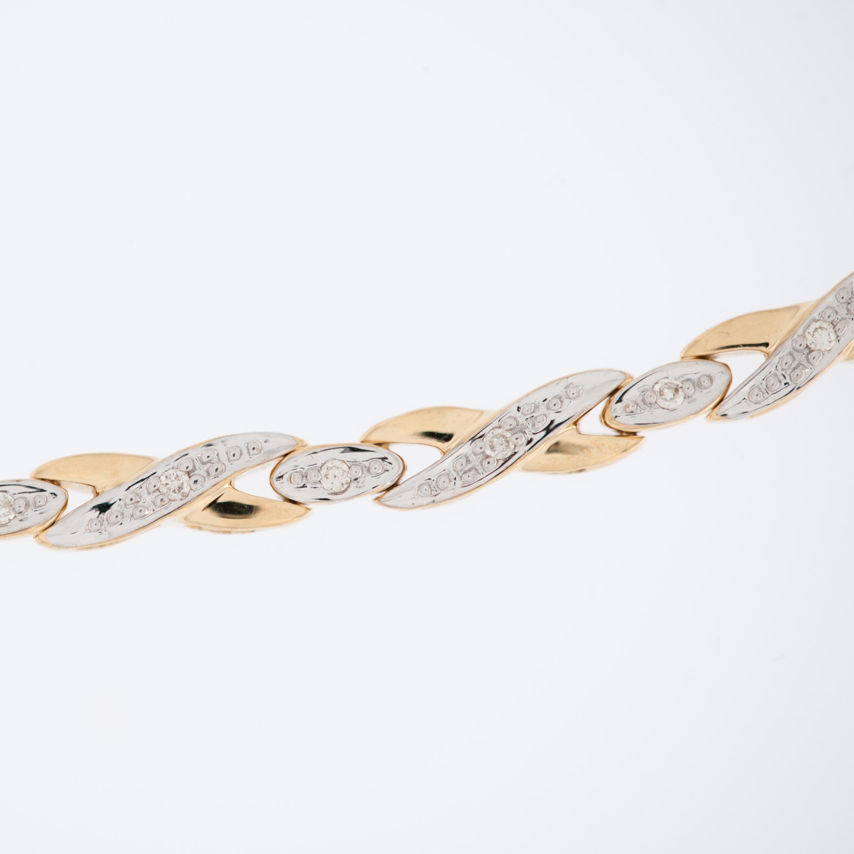 Brilliant Cut Vintage 18kt Yellow and White Gold French Bracelet with Diamonds For Sale