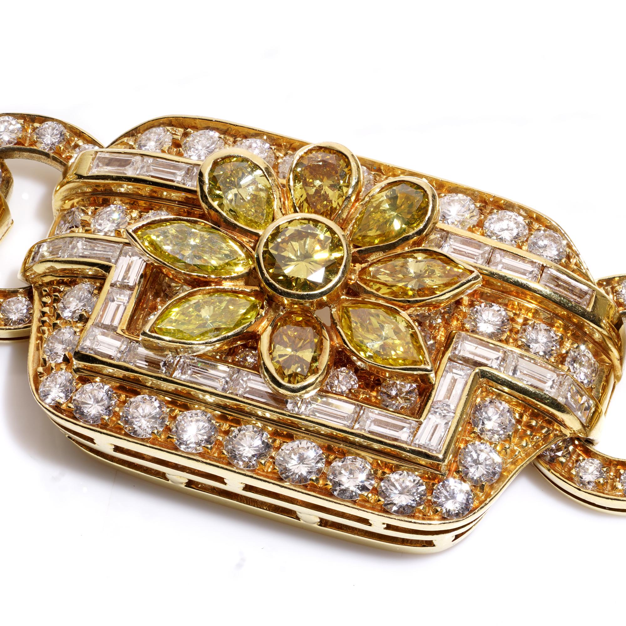 Vintage 18kt yellow collar necklace with fancy yellow and white diamonds For Sale 3