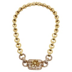 Collar vintage amarillo de 18 quilates con diamantes amarillos y blancos de fantasía