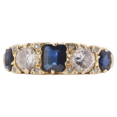 Vintage 18 Karat Yellow Gold 5 Stone Ladies Ring with Sapphires and Diamonds