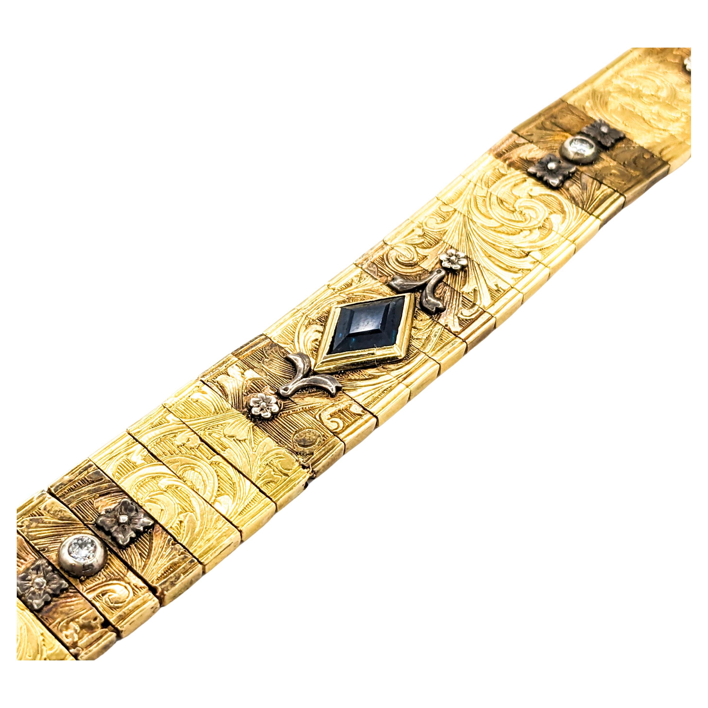 Vintage Armband aus 18kt Gelbgold mit Diamanten und Saphiren im europäischen Schliff