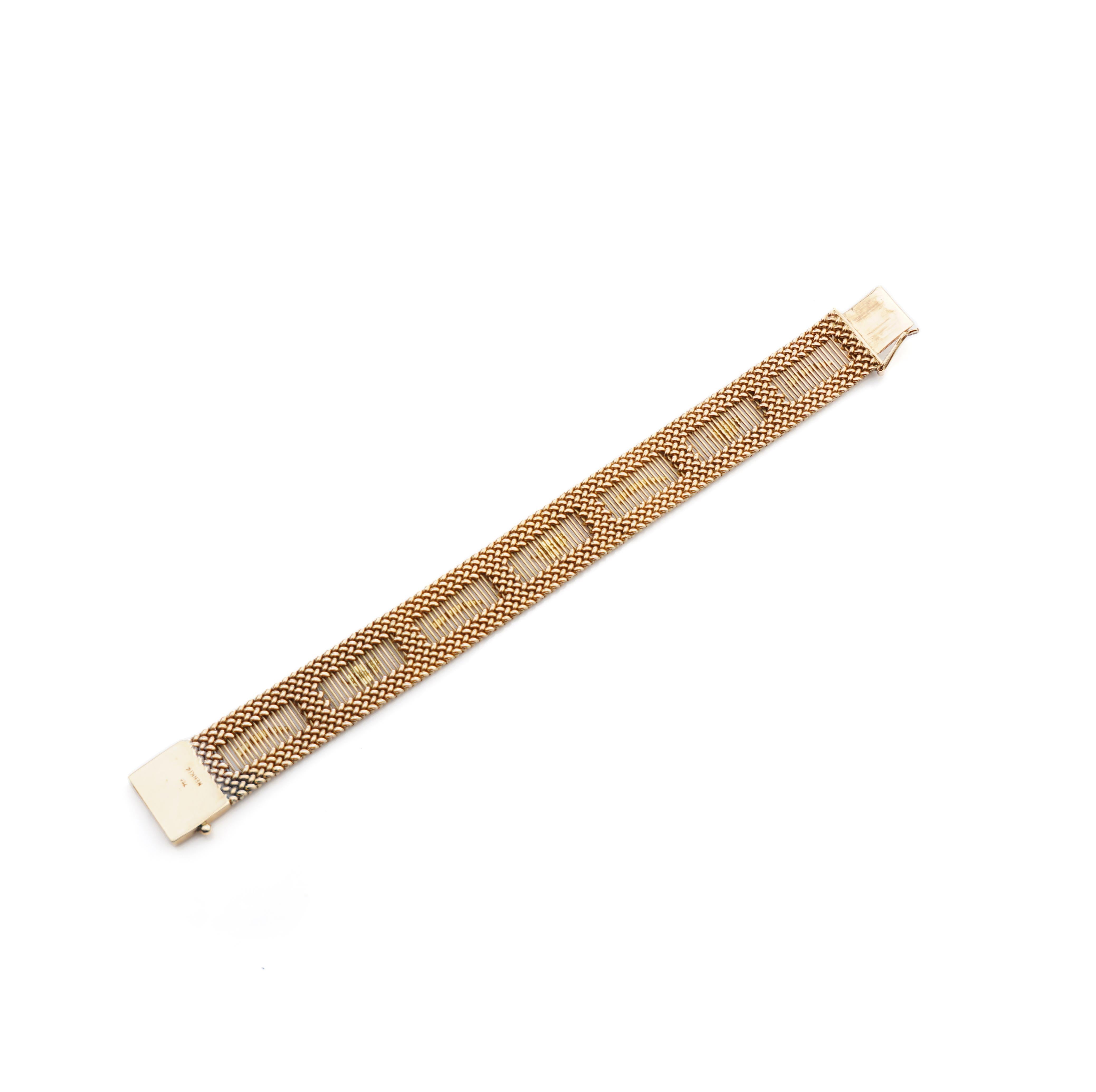 Jahrgang 18kt. Gelbgold geflochtenes und durchbrochenes Armband Damen