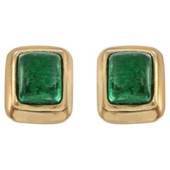Vintage 18KT Yellow Gold Cabochon Emerald Earrings