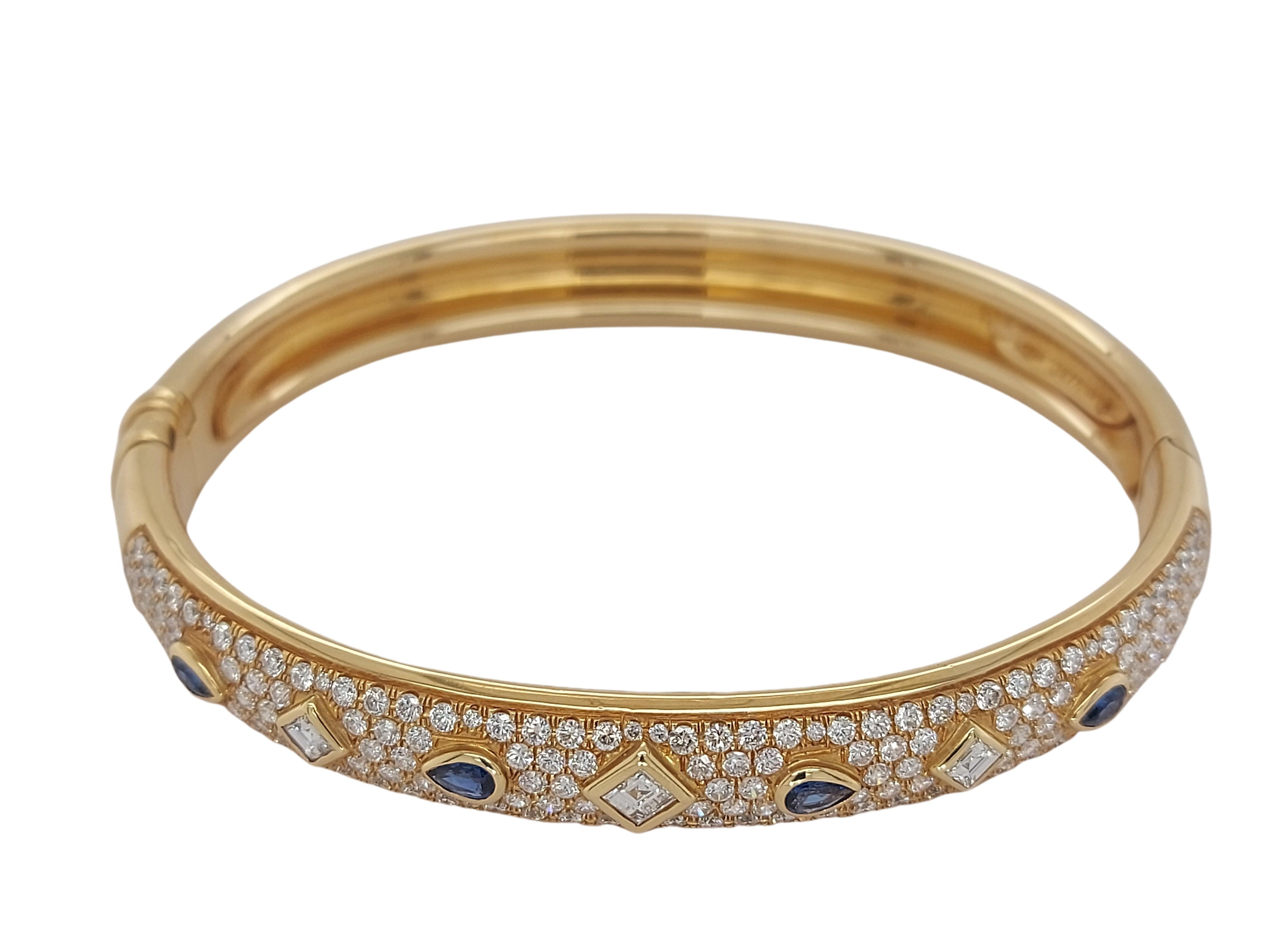 Artisan Vintage 18kt Yellow Gold Cartier Bangle Bracelet with Sapphire & Diamonds