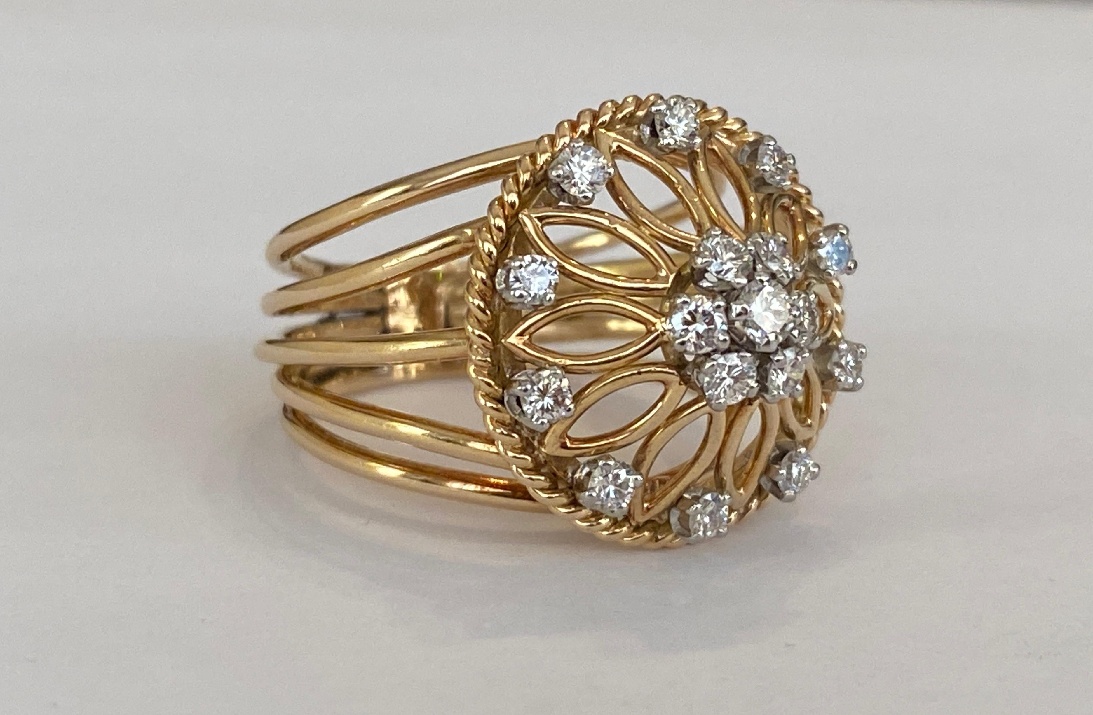 Retro Vintage 18kt yellow gold cocktail diamond ring For Sale