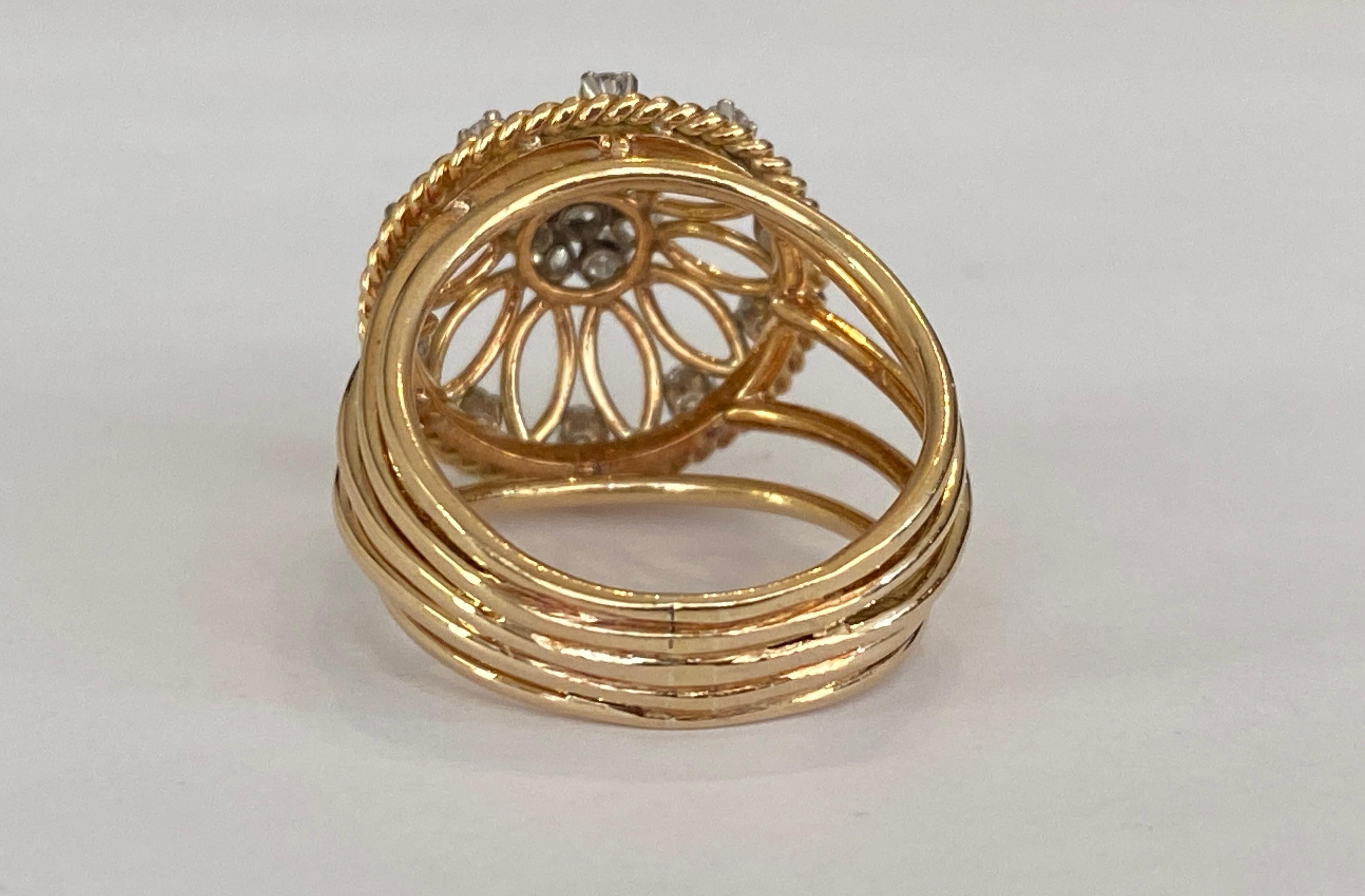 Vintage 18kt yellow gold cocktail diamond ring For Sale 1