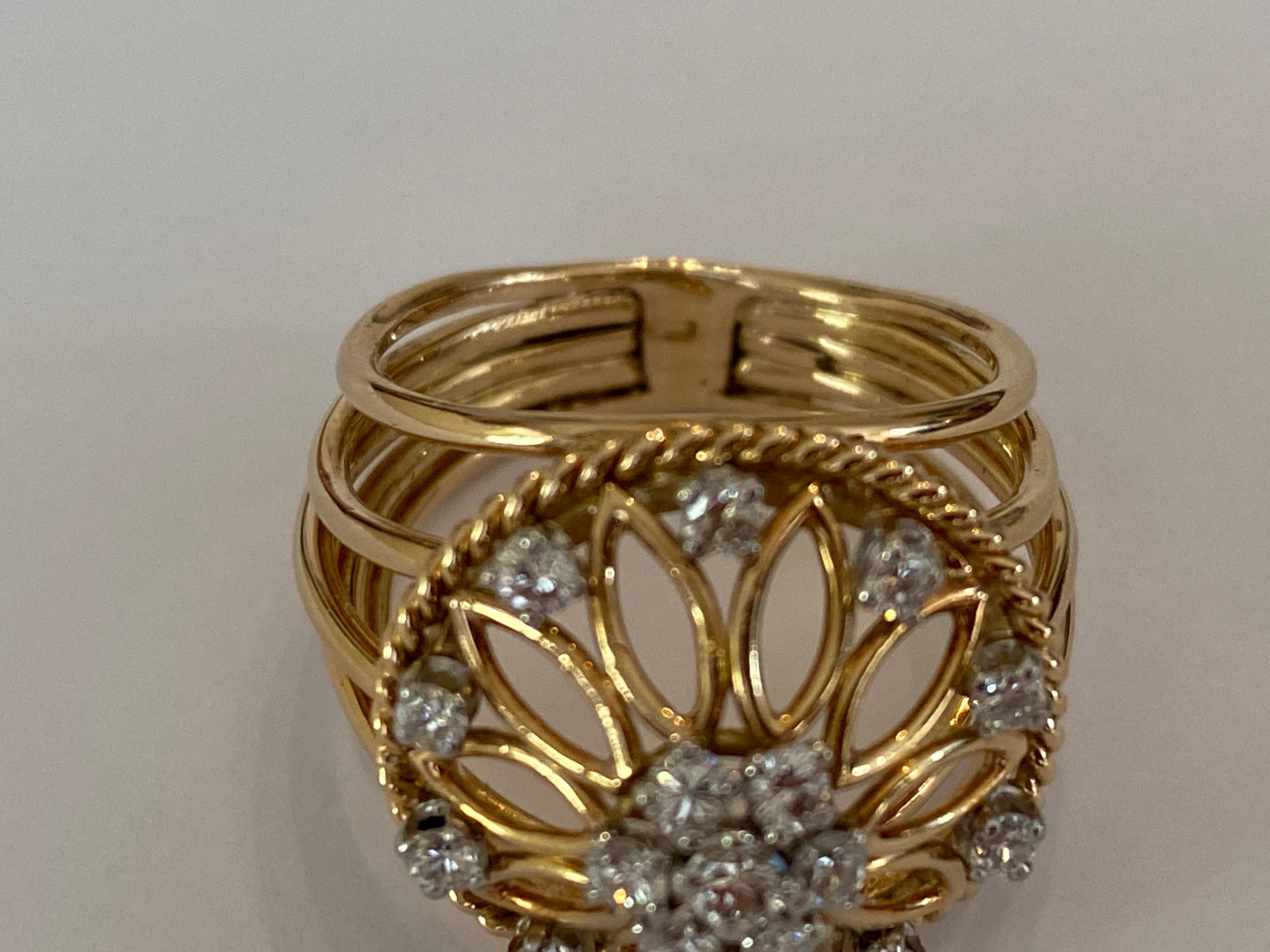 Vintage 18kt yellow gold cocktail diamond ring For Sale 2