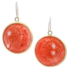 Vintage 18kt yellow Gold Coral Cameo Earrings