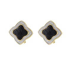 Vintage 18KT Yellow Gold David Yurman Black Onyx And Diamond Earrings