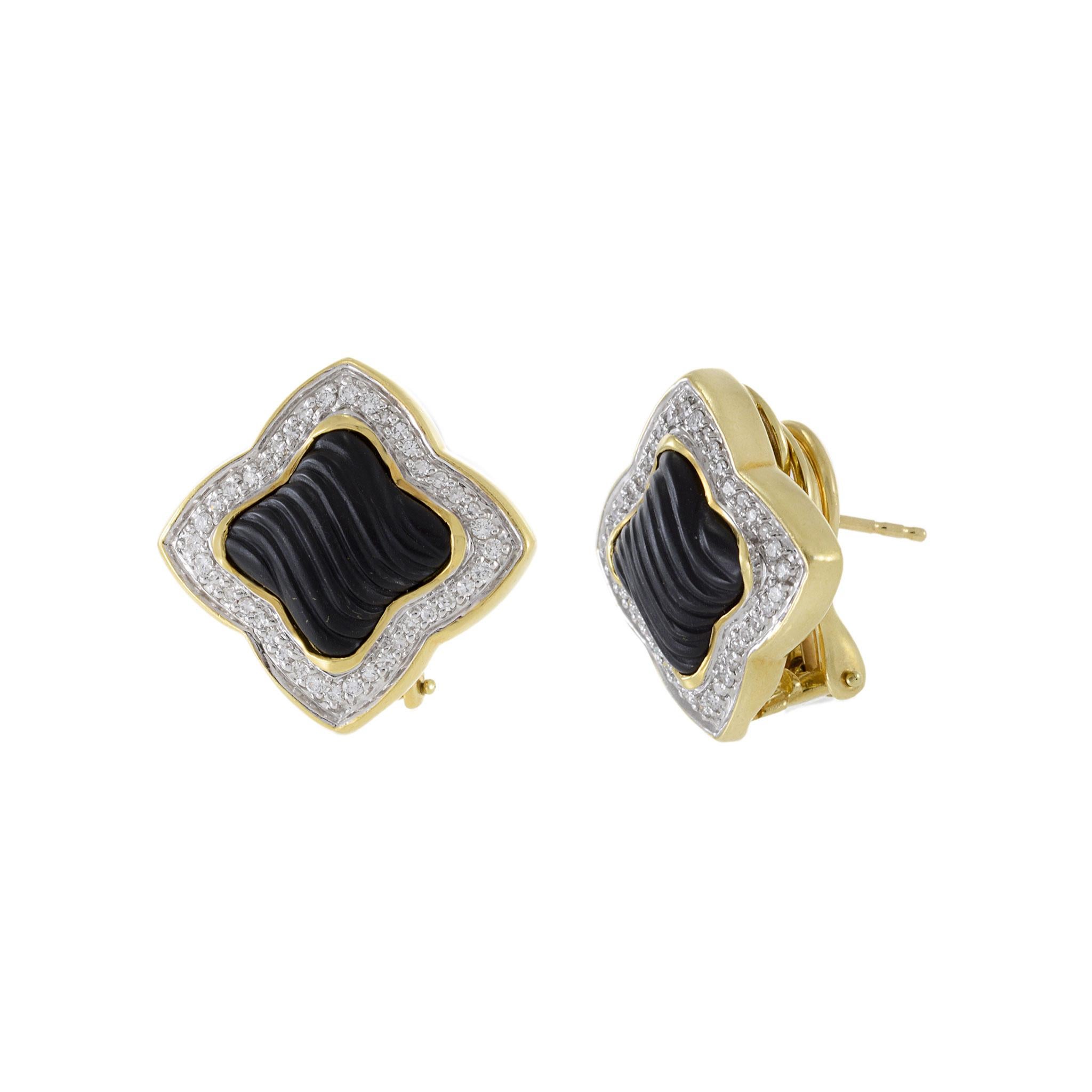 Modern Vintage 18KT Yellow Gold David Yurman Black Onyx And Diamond Earrings For Sale