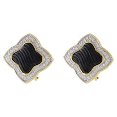 Vintage 18KT Yellow Gold David Yurman Black Onyx And Diamond Earrings