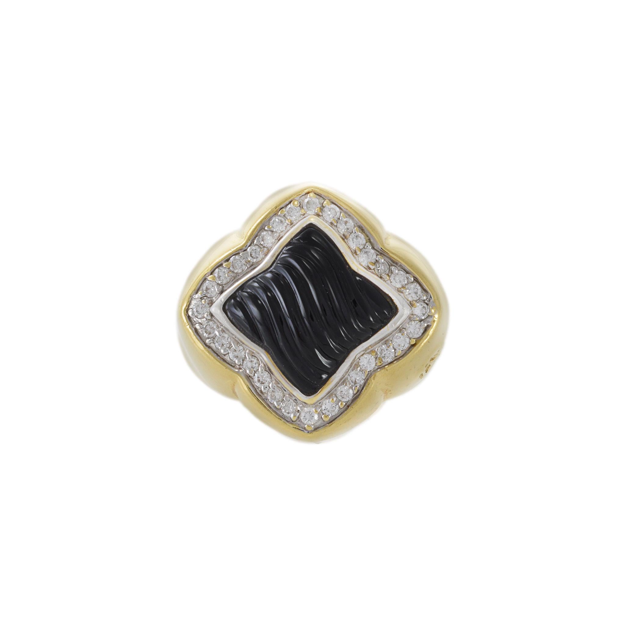 Modern Vintage 18KT Yellow Gold David Yurman Black Onyx And Diamond Ring For Sale