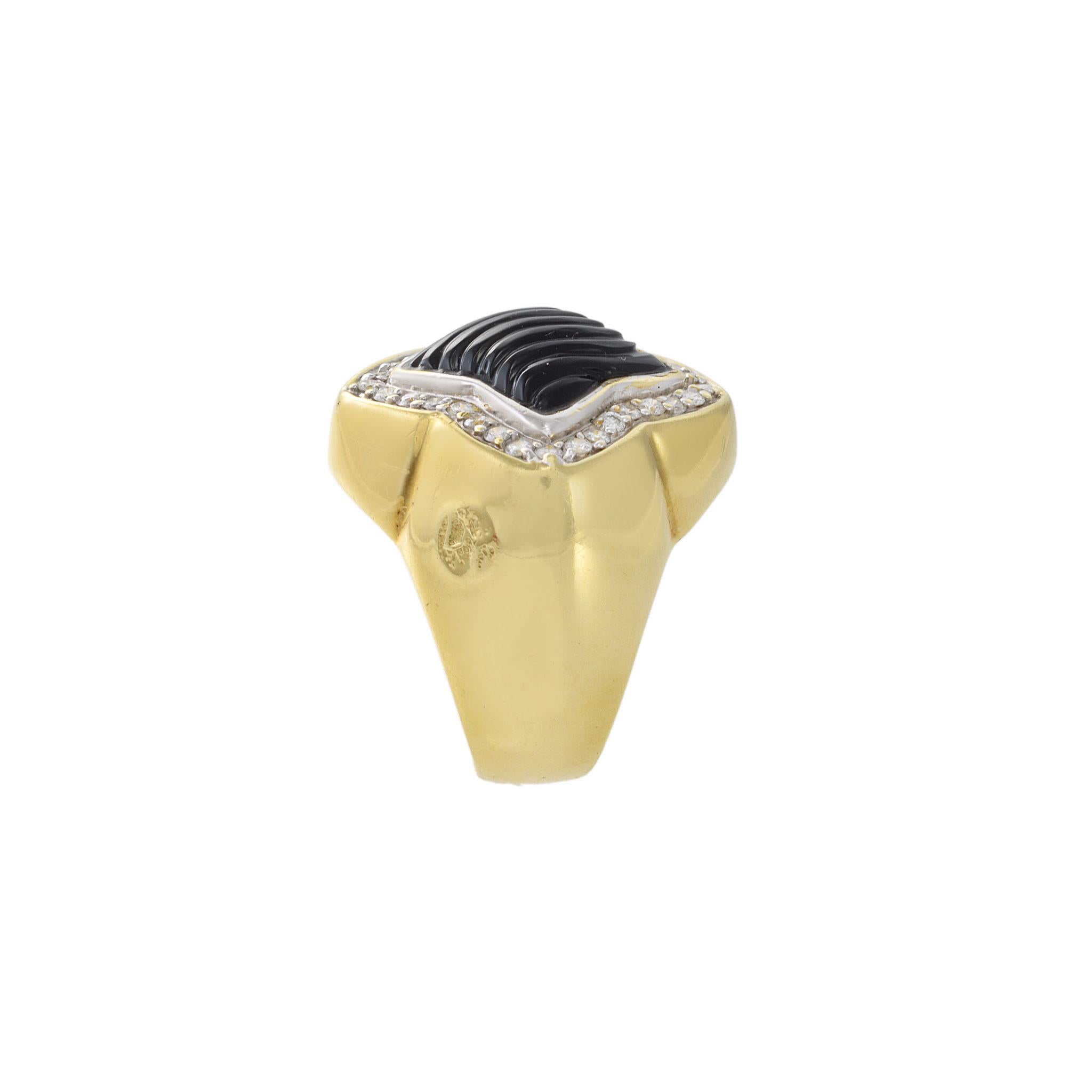 Vintage 18KT Yellow Gold David Yurman Black Onyx And Diamond Ring For Sale 1