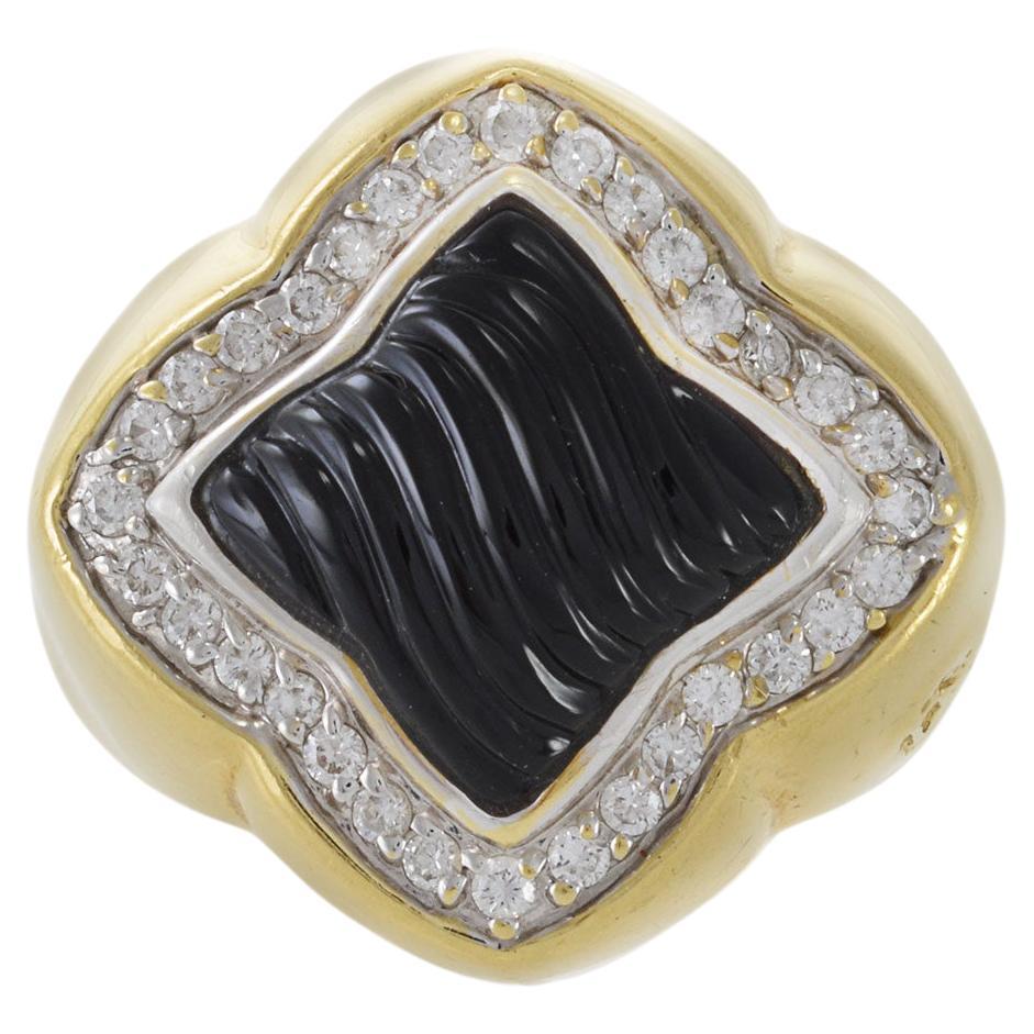 Vintage 18KT Yellow Gold David Yurman Black Onyx And Diamond Ring