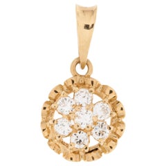 Pendentif vintage en or jaune 18 carats à motif de fleurs avec diamants
