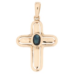 Vintage 18kt Yellow Gold French Cross with Sapphire