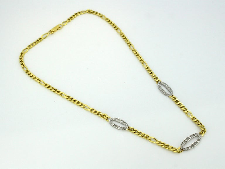 Vintage 18 Karat Yellow Gold Ladies Necklace with Diamonds For Sale at