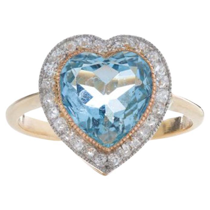 Vintage 18kt Yellow Gold Ladies Ring with Heart Cut 6.00 Ct. Aquamarine