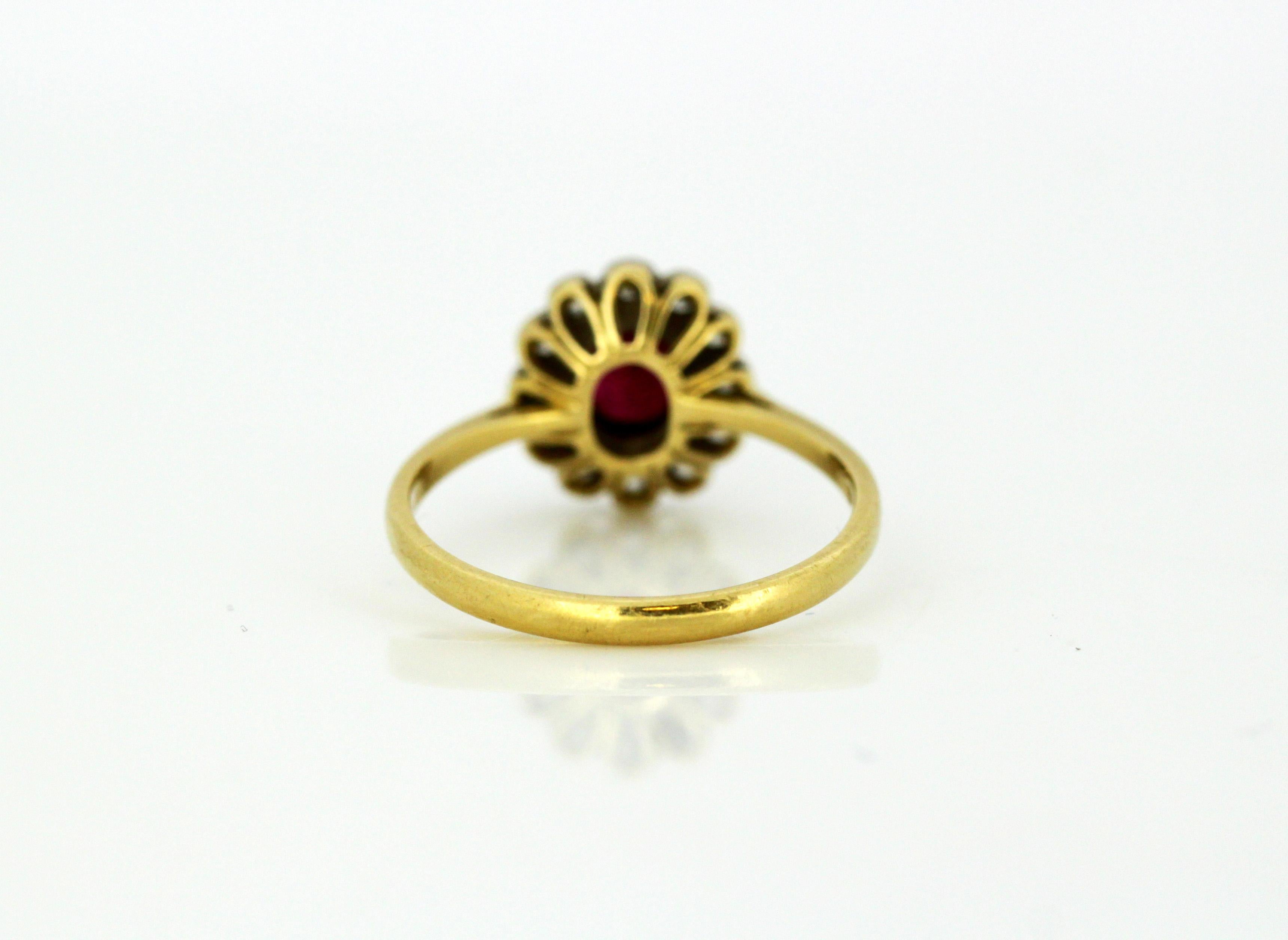 Women's Vintage 18 Karat Gold Ladies Ring with Natural Ruby and Diamonds, London, 1985