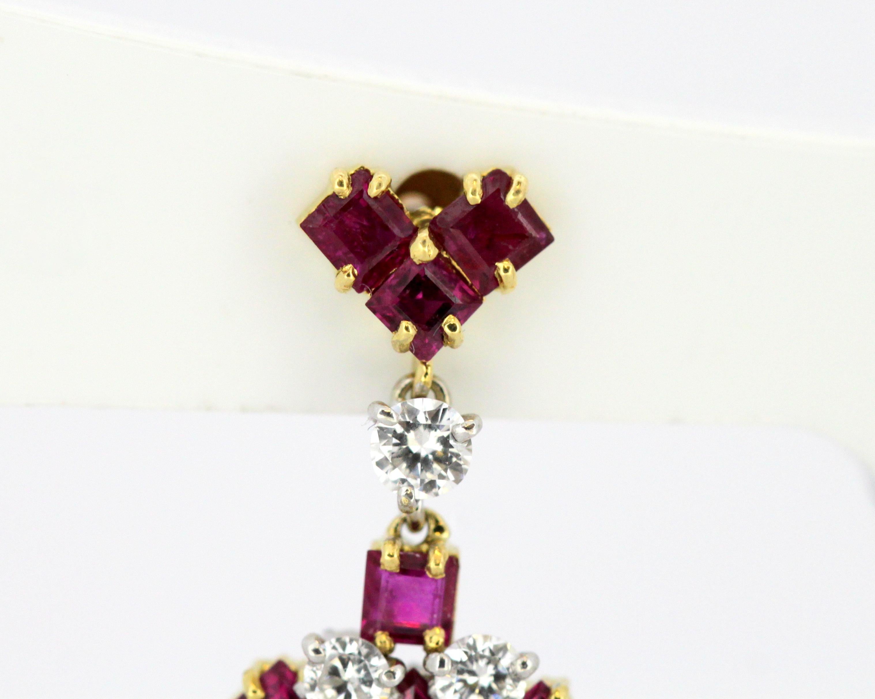 Vintage 18 Karat Yellow Gold Ladies Stud Earrings with Rubies and Diamonds 1990s In Good Condition In Braintree, GB